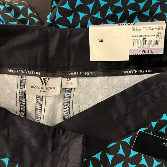 Worthington Petite Women's Blue/Black Retro Squares Cropped Pant - Size 2P - NWT - Picture 5 of 5